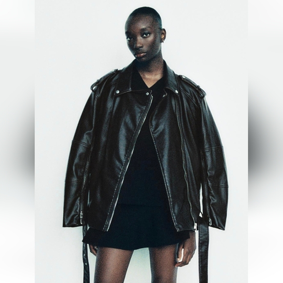 ZARA OVERSIZED FAUX LEATHER BIKER JACKET